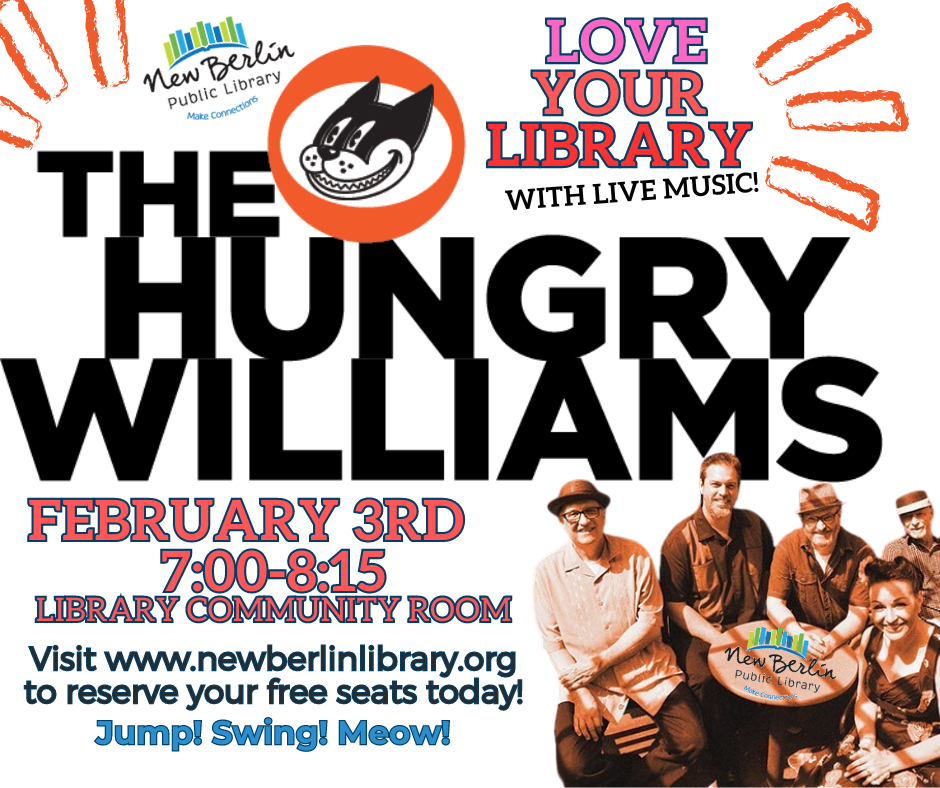 Concert, swing band, library lovers month, live music, hungry williams