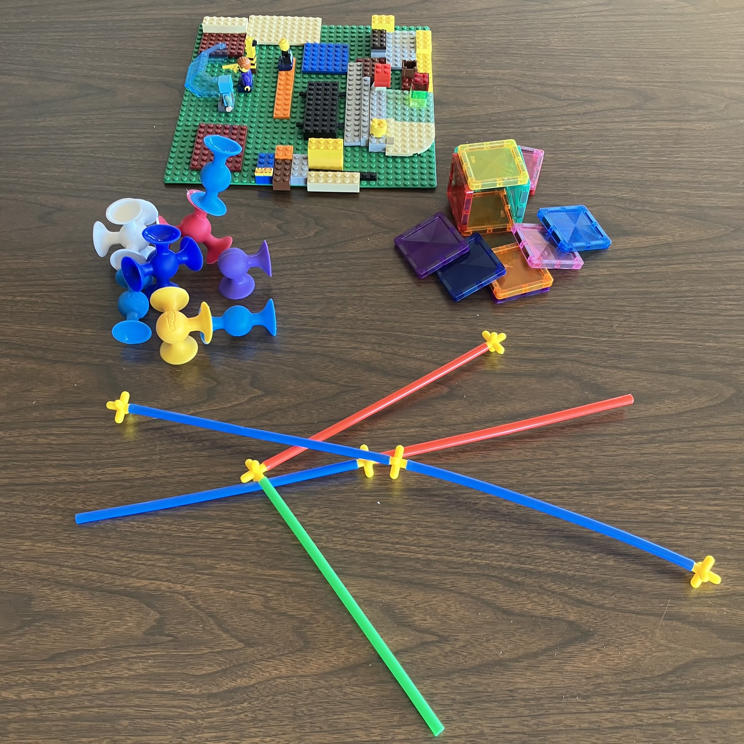Legos, Magnetic Tiles, Squigz, and K'Nex