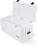 White Igloo cooler with lid open