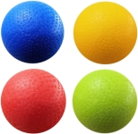 4 rubber playground balls in blue, yellow, green and red