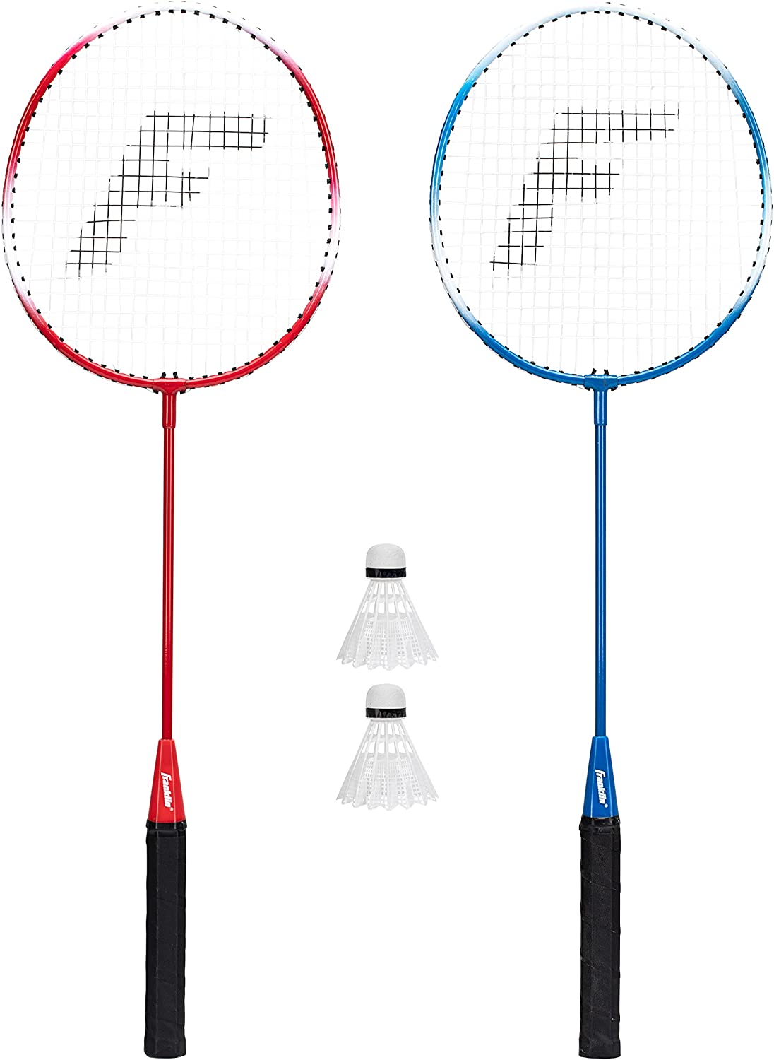 2 badminton rackets and 2 birdies