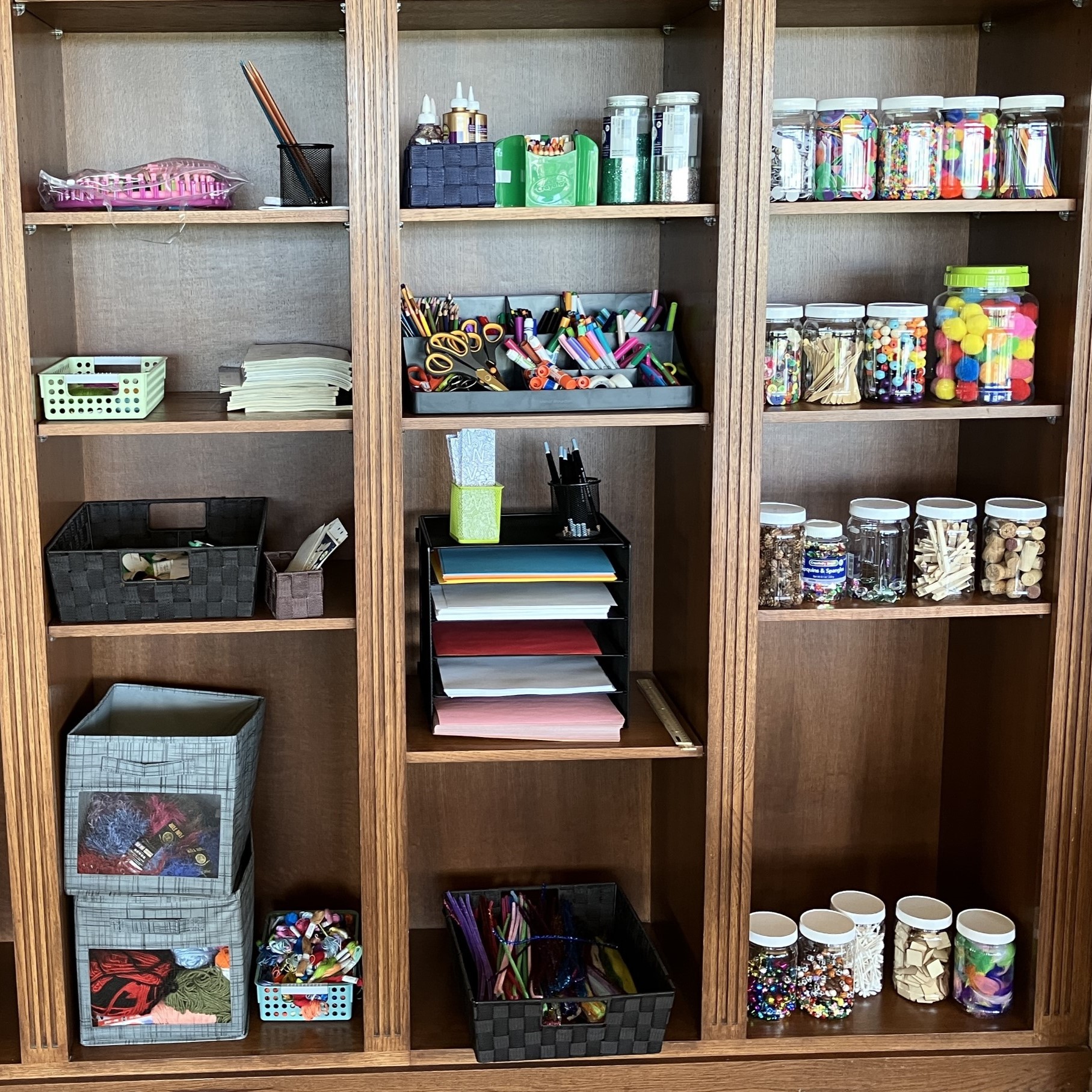 Shelves in MakerStudio with various craft supplies