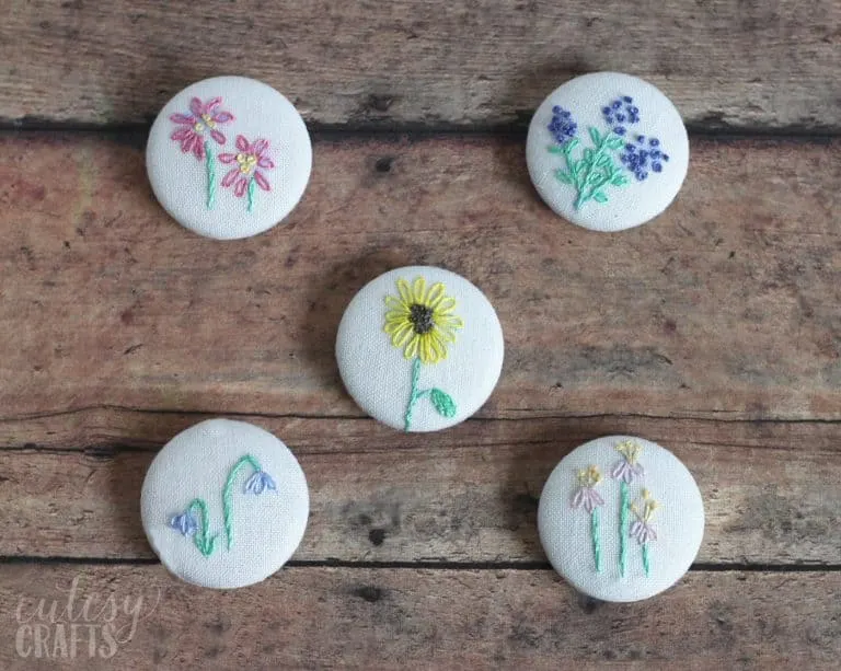 Button cover magnets embroidered with flowers