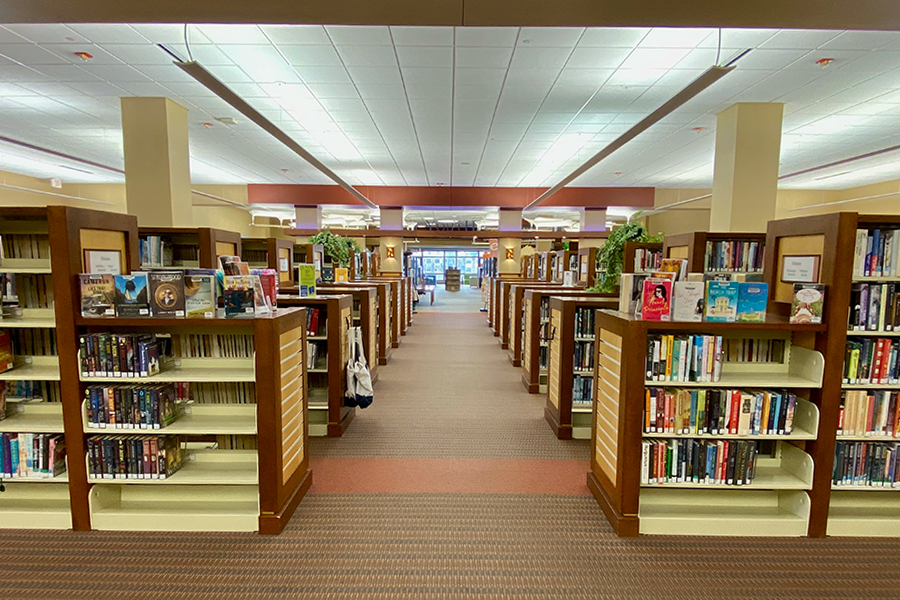 Book shelves in the library