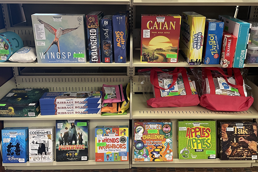 Board games on shelf