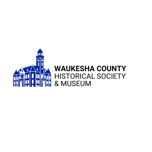 blue image of museum with words "Waukesha County Historical Society & Museum