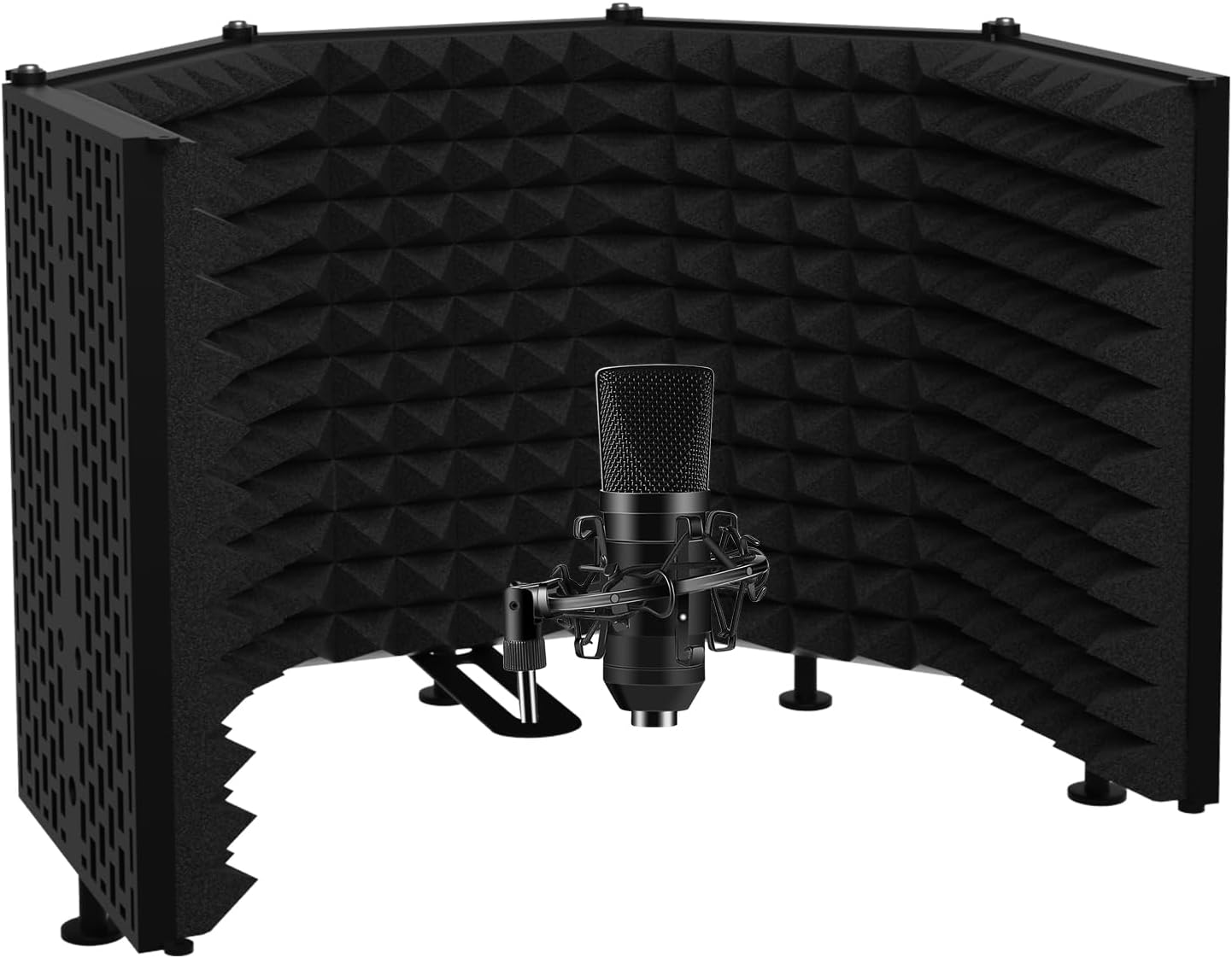 image of black microphone surrounded by a foam isolation shield