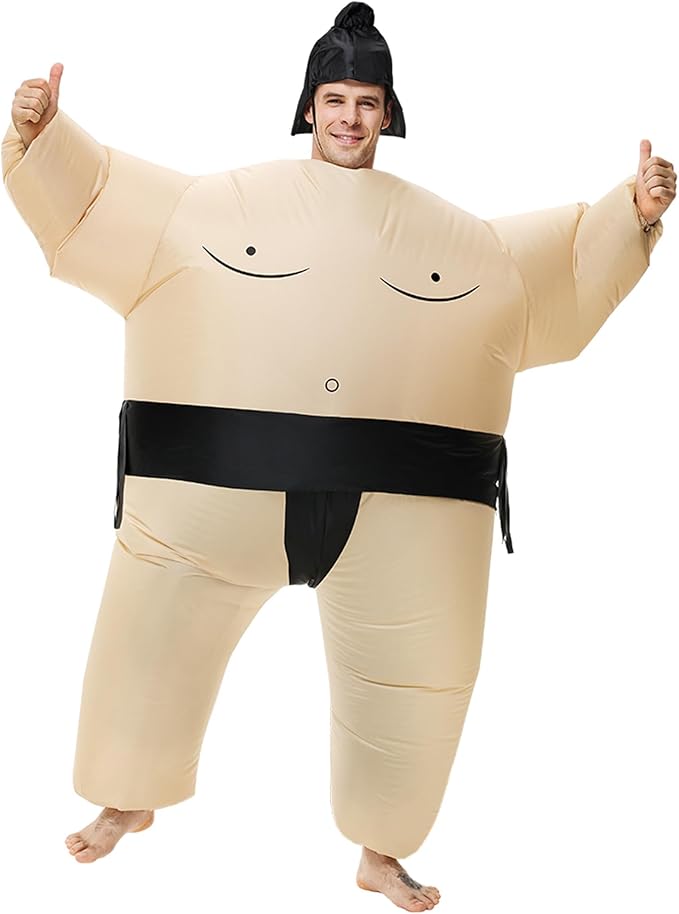 image of man wearing an inflatable sumo wrestler costume