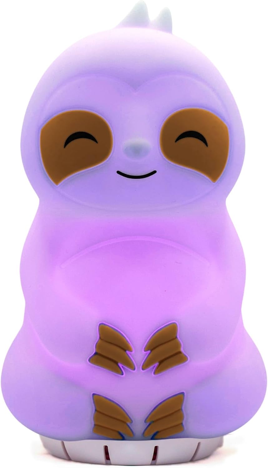 image of a purple and brown silicone sloth used for meditation practice