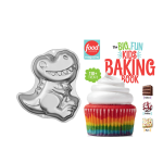 Dinosaur cake pan, cookbook, rainbow cupcake