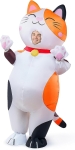 Man wearing an inflatable white, orange and black calico cat costume