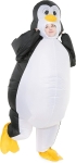 Woman wearing white and black inflatable penguin costume