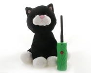 black and white plush kitten with a green and black wand