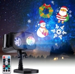 Projector displying Christmas wreath, Santa, snowflake and snowman