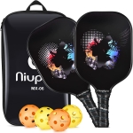 Black carrying case for 2 black paddleball rackets and 2 orange and 2 yellow pickleballs