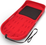 red and black double walled sled with a black pull rope attached