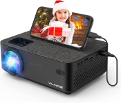 WiFi projector with image of girl wearing Santa hat and holding a present