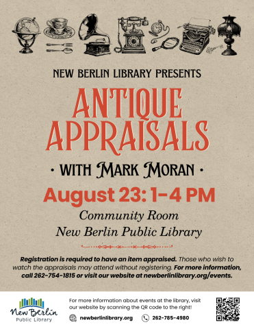 Antique Appraisals with Mark Moran on August 23, 2025 from 1 to 4 PM