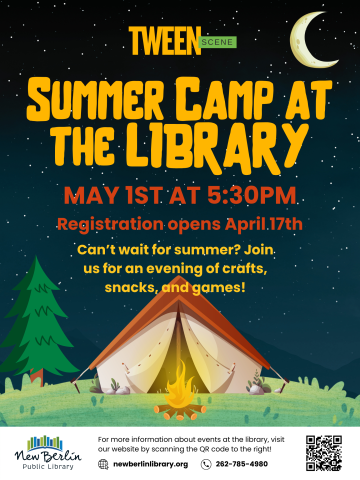 Summer Camp at the Library on May 1 from 5:30 to 6:30 PM