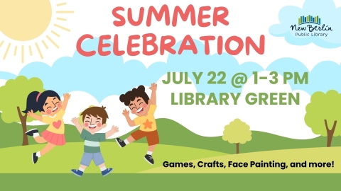 Summer Celebration July 22 text with kids jumping outside