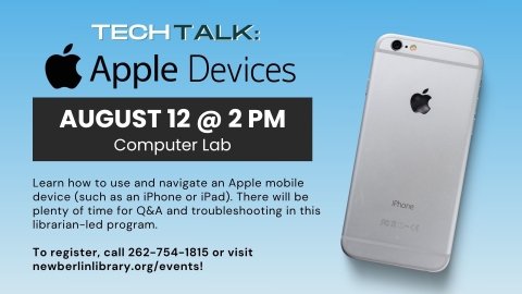 Tech Talk about Apple devices on August 12 at 2 PM