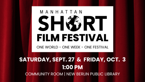 Manhattan Short Film logo with red curtain backdrop