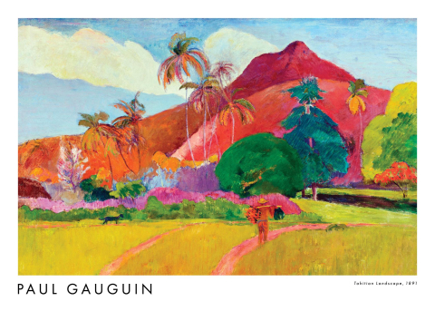 paul gauguin picture of a tropical landscape with bright primary colors