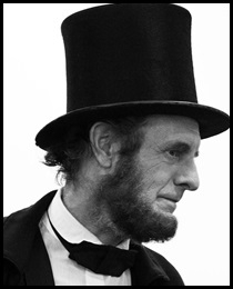 side view of historian kevin wood portraying abraham lincoln