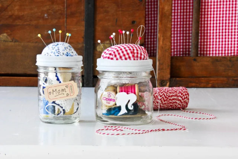 Sewing pin cushion jar