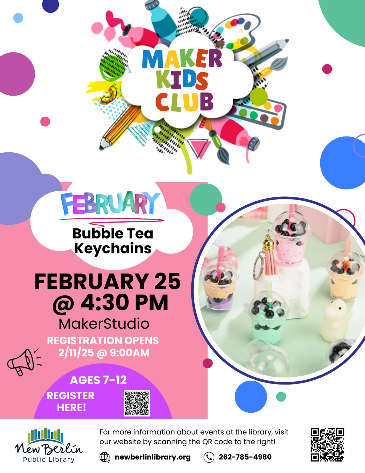 Maker Kids Club February Bubble Tea Keychains, February 25 @ 4:30PM