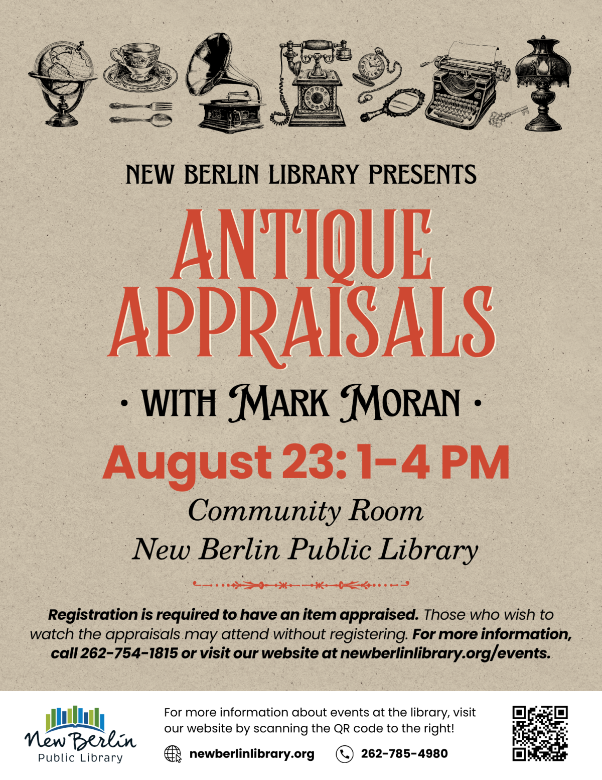 Antique Appraisals with Mark Moran on August 23, 2025 from 1 to 4 PM