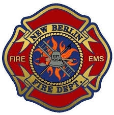 New Berlin Fire Department patch with emblem of axe, ladder and bell with fire background