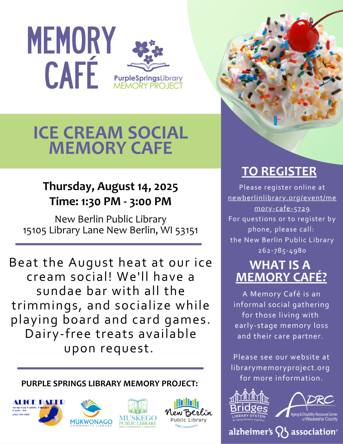 Memory Cafe poster featuring a photo of ice cream