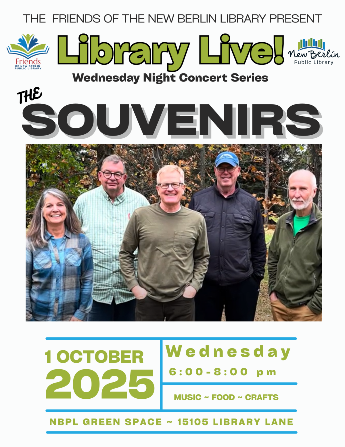 Concert flyer with logos and band members from the Souvenirs