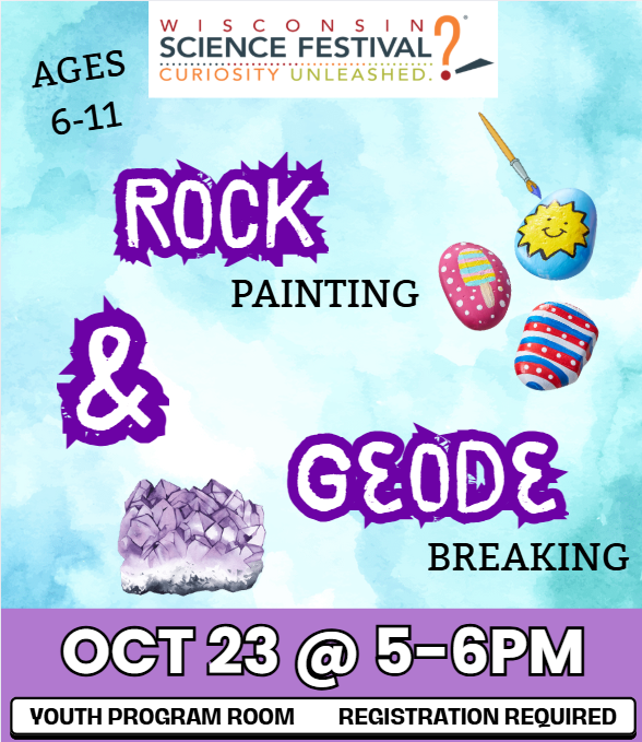 Program Flyer with images of painted rocks and broken geodes