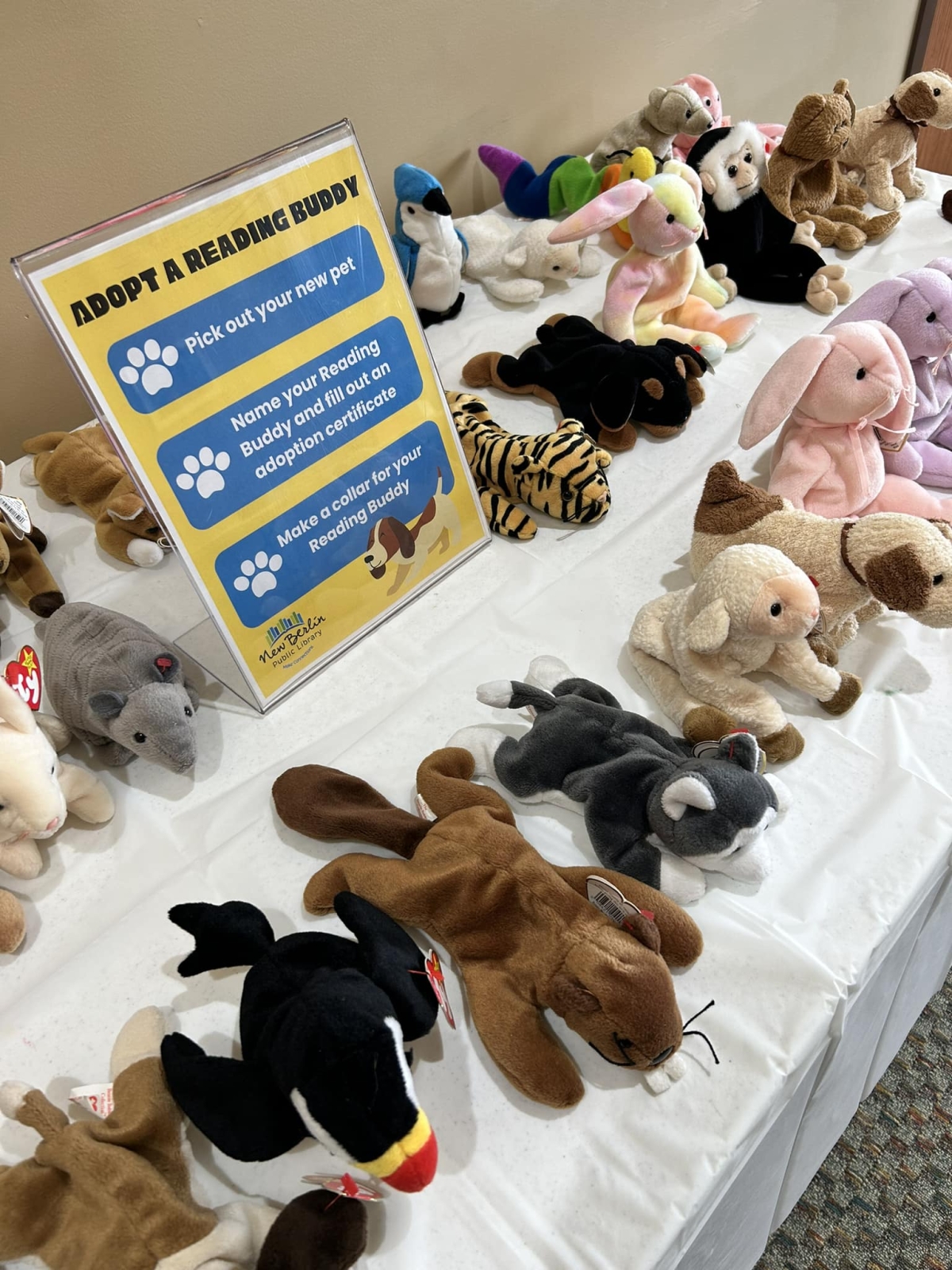 beanie babies set out on table 
