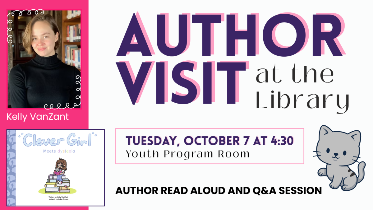 Author Visit at the Library, October 7 @ 4:30, Author Read aloud and Q&A session. 
