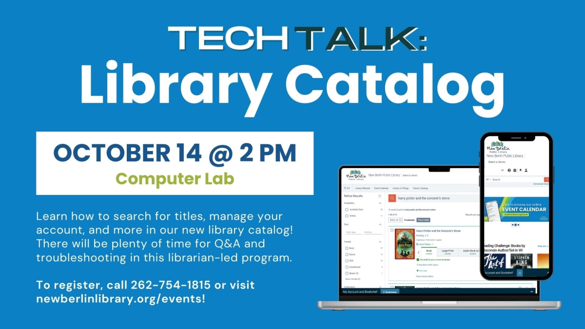 Tech Talk about the Library Catalog on October 14 at 2 PM