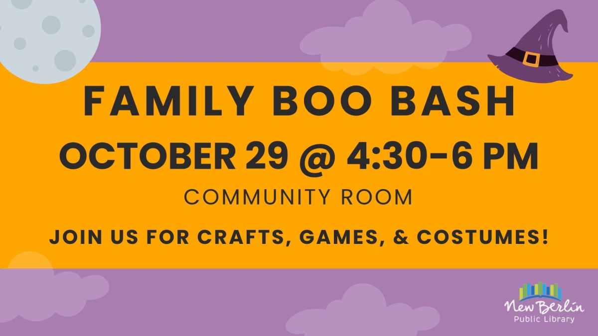 Family Boo Bash text with moon and witch hat