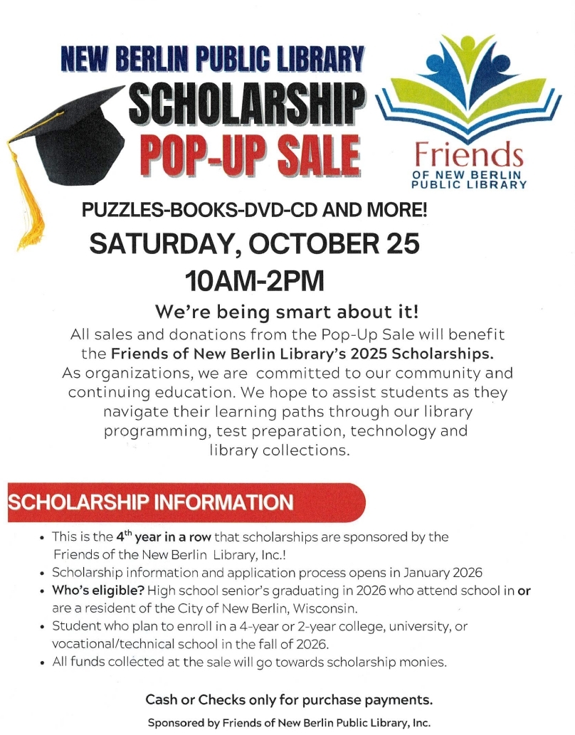 Scholarship Sale, Saturday, October 25, 10AM-2PM