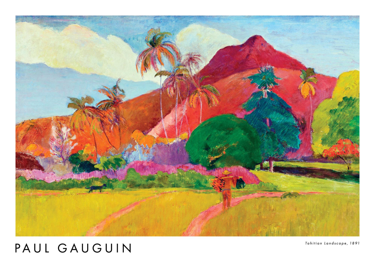 paul gauguin picture of a tropical landscape with bright primary colors