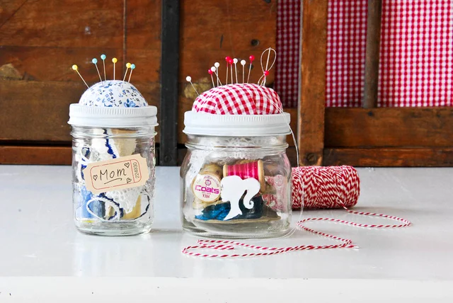 Sewing pin cushion jar